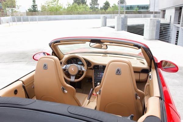 View from behind showing dashboard and interior